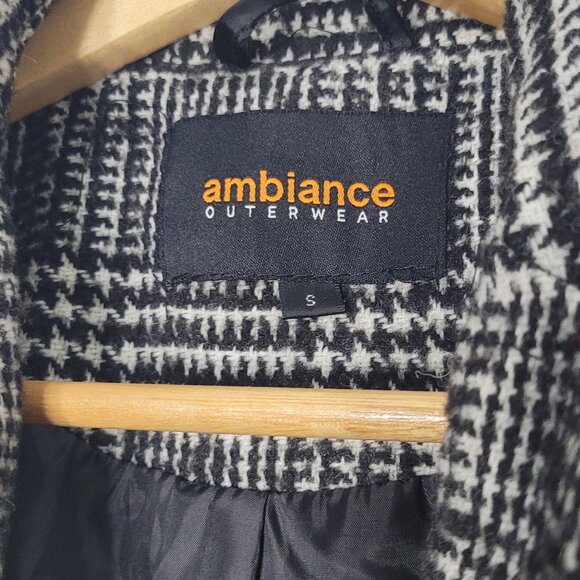 ⭐️ Ambiance Outerwear Black White Houndstooth Wool Blend Button Jacket Classic - Picture 6 of 11